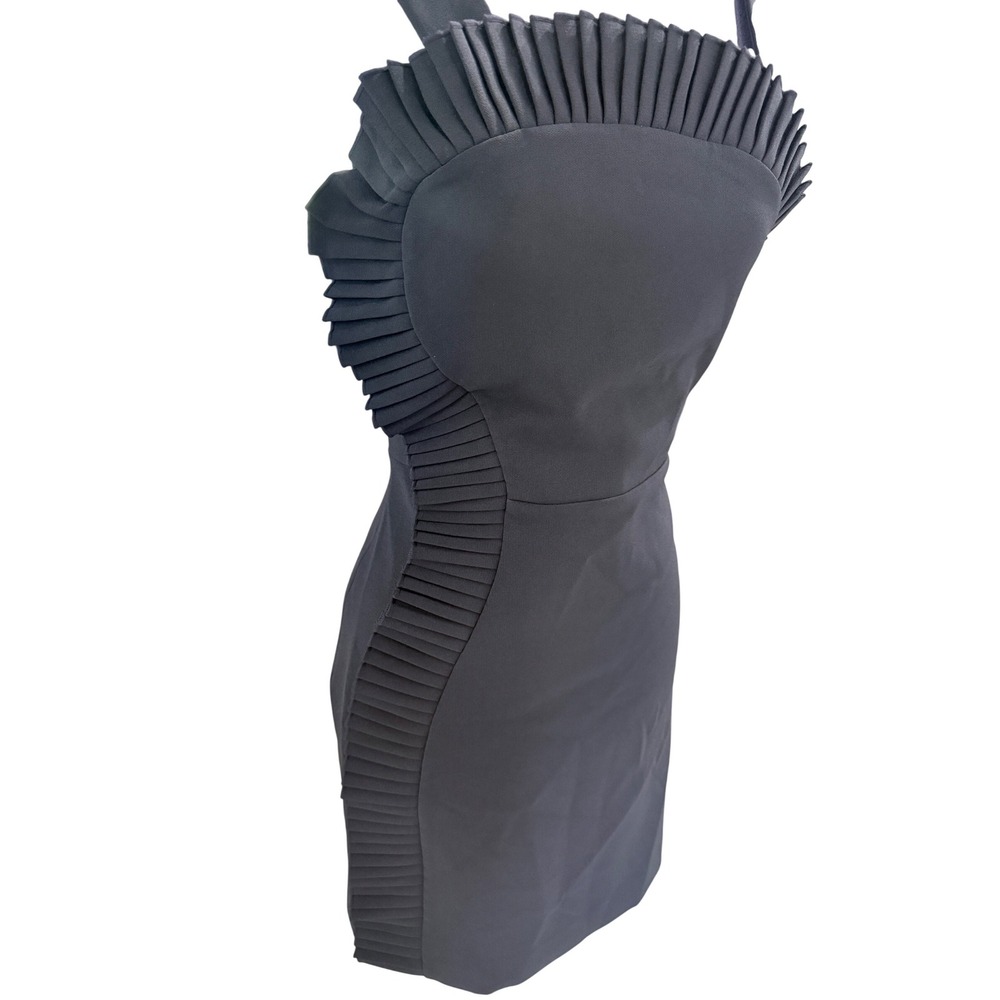 The Kooples Dress Romantic Crepe Black Pleated Ruffle Mini V-Back FR 4/ US 10 - Picture 4 of 13